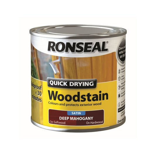Ronseal Quick Drying Woodstain Satin 250ml Deep Mahogany