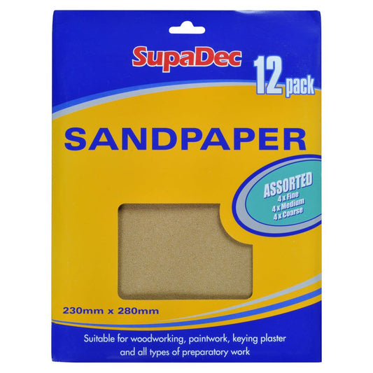 SupaDec Papier abrasif à usage général, paquet de 12 assortis