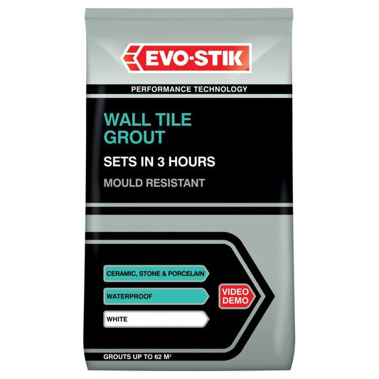 Evo-Stik Tile A Wall Fast Set Grout for Ceramic Tiles - White 1.5kg