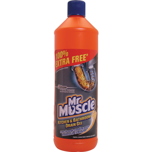 Mr Muscle Kitchen & Bathroom Drain Gel 500ml PLUS 100% Extra Free